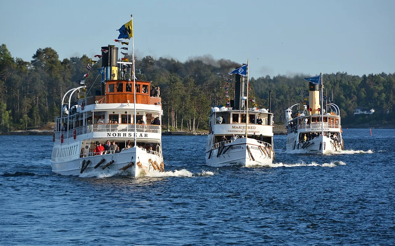 Historic steamboats on Lake Mälaren of the kind that sail to Mariefred